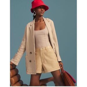 Anthropologie Pilcro Linen Blend Relaxed Double-Breasted Blazer in Neutral Large